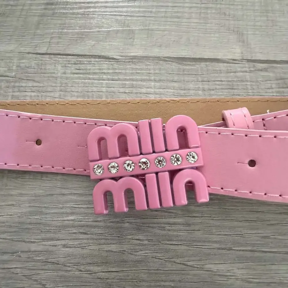 Miin Miin Pink Logo Buckle Rhinestone Embellished Waist Belt